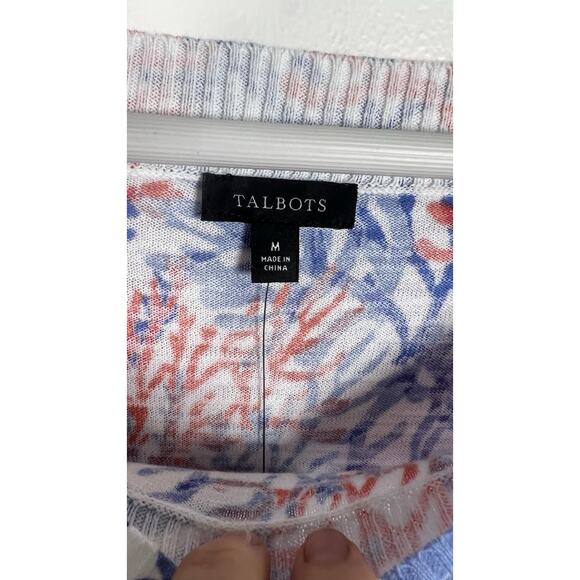 Talbots Medium Cotton Lightweight Sweater Orange Blue Coral Pattern Long Sleeve - Picture 5 of 9